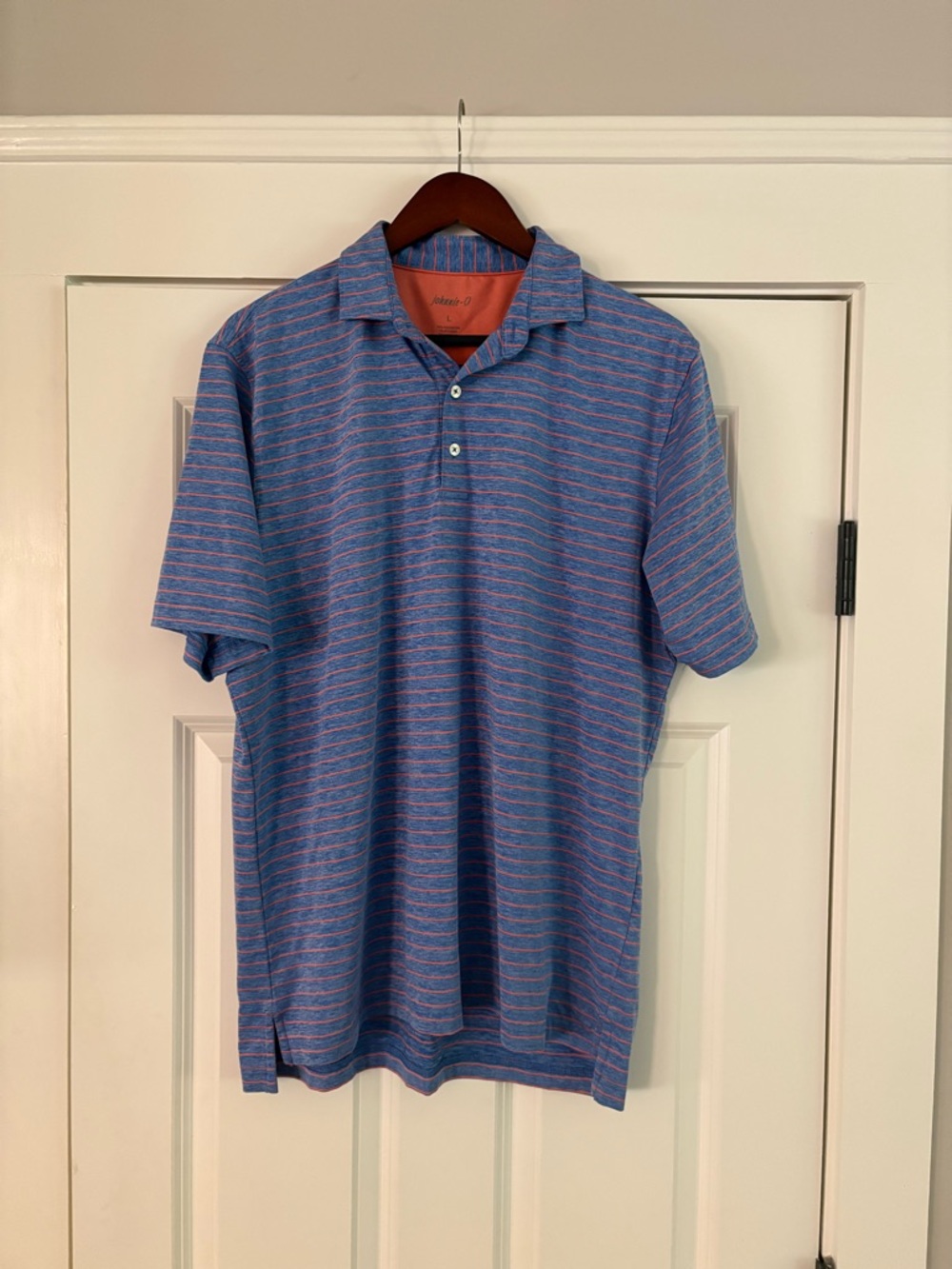 johnnie-O Blue Polo with Orange Microstripes